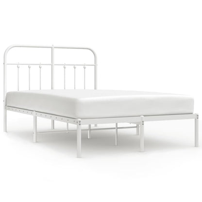 White Metal Bed Frame with Headboard, 120x190cm - No Mattress