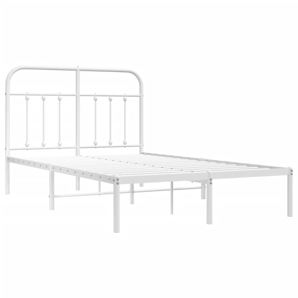 White Metal Bed Frame with Headboard, 120x190cm - No Mattress