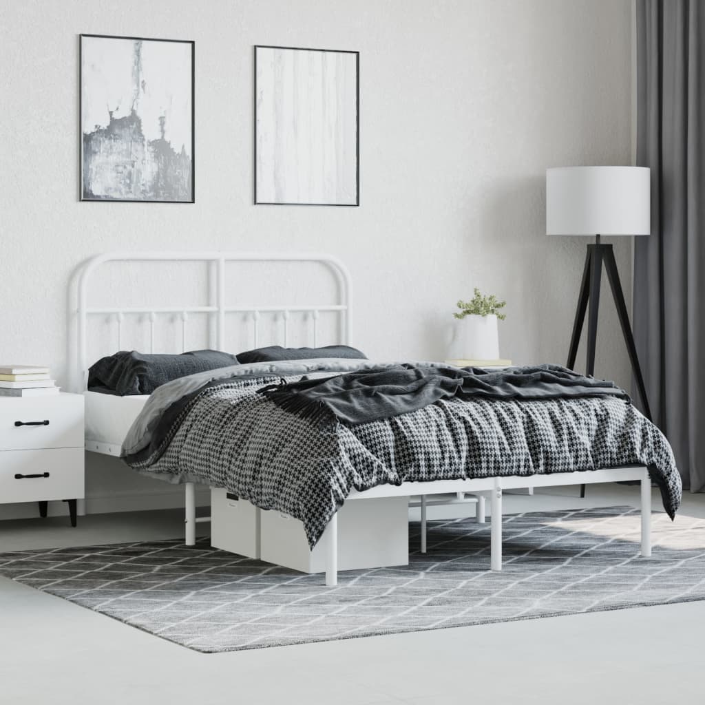 White Metal Bed Frame with Headboard, 120x190cm - No Mattress