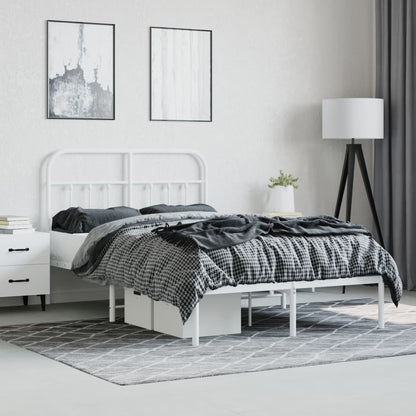 White Metal Bed Frame with Headboard, 120x190cm - No Mattress