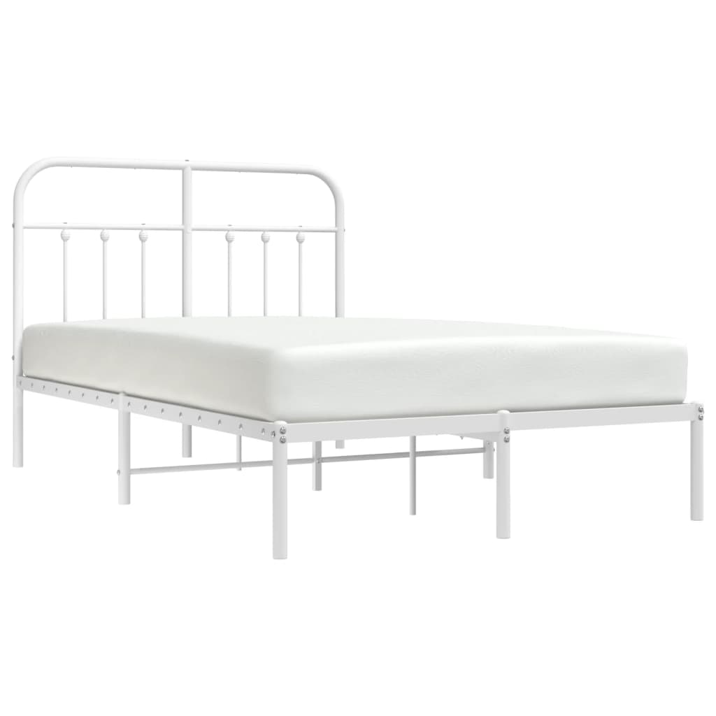 White Metal Bed Frame with Headboard, 120x190cm - No Mattress