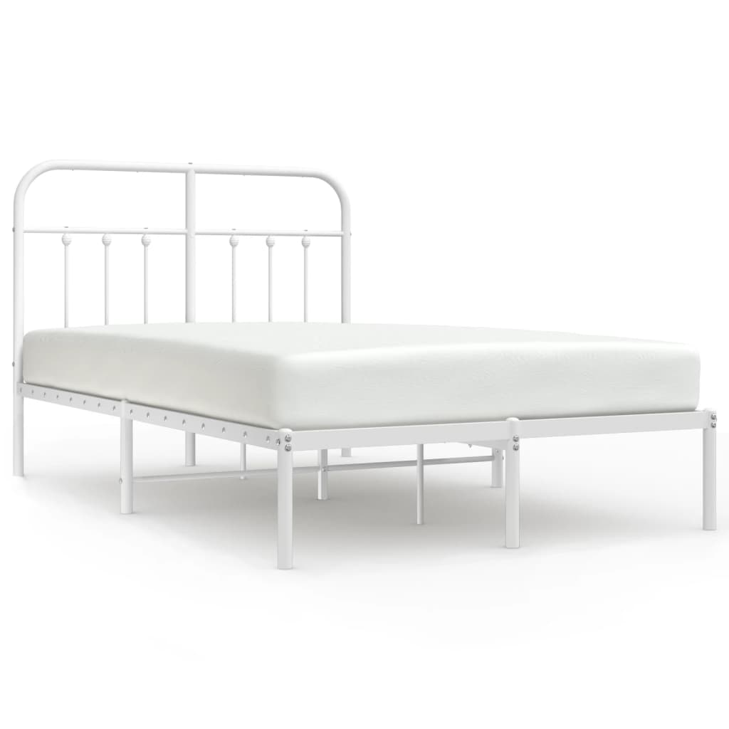 White Metal Bed Frame with Headboard, 120x200cm, No Mattress