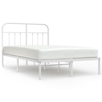 White Metal Bed Frame with Headboard, 120x200cm, No Mattress