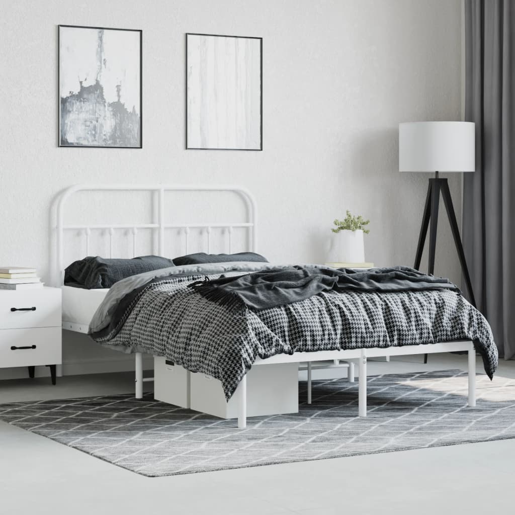 White Metal Bed Frame with Headboard, 120x200cm, No Mattress