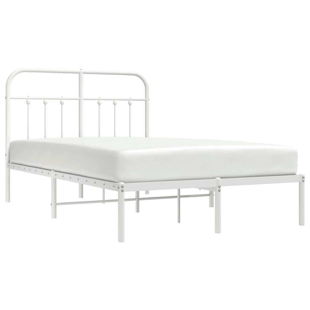 White Metal Bed Frame with Headboard, 120x200cm, No Mattress