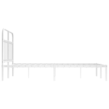 White Metal Bed Frame with Headboard, 120x200cm, No Mattress