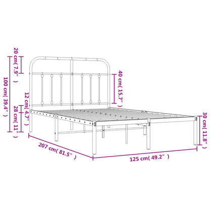 White Metal Bed Frame with Headboard, 120x200cm, No Mattress
