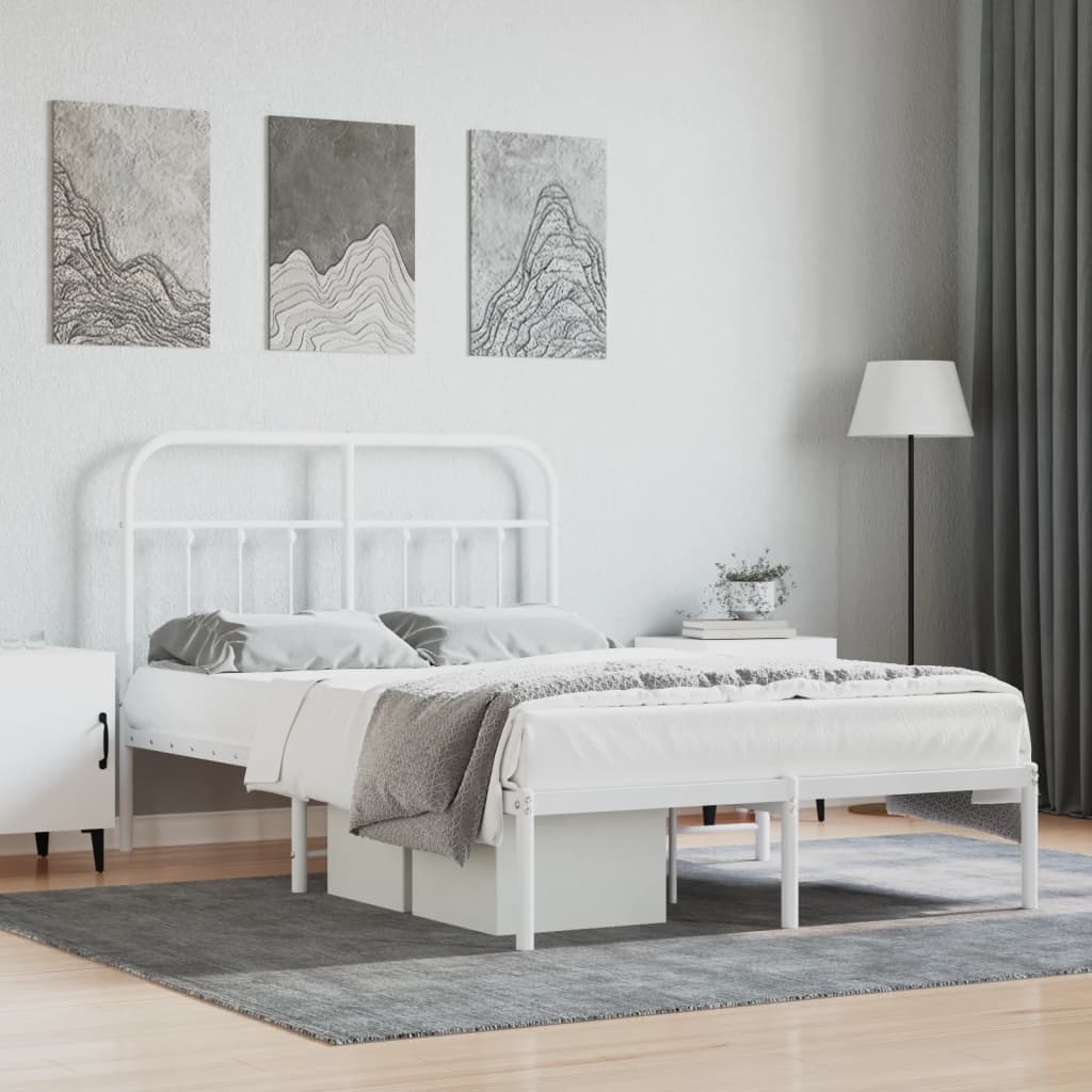White Metal Bed Frame with Headboard, 120x200cm, No Mattress