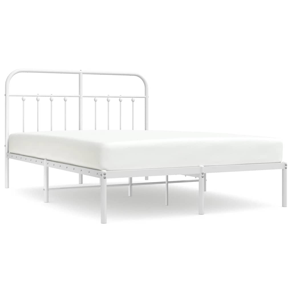 White Metal Bed Frame with Headboard - 135x190cm, No Mattress