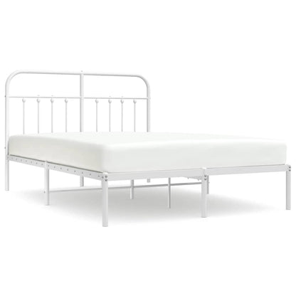 White Metal Bed Frame with Headboard - 135x190cm, No Mattress