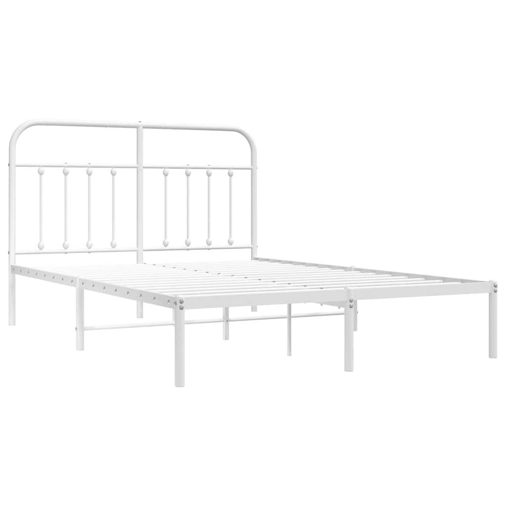 White Metal Bed Frame with Headboard - 135x190cm, No Mattress