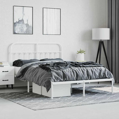 White Metal Bed Frame with Headboard - 135x190cm, No Mattress