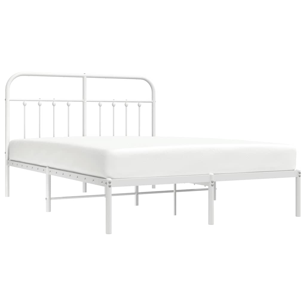 White Metal Bed Frame with Headboard - 135x190cm, No Mattress