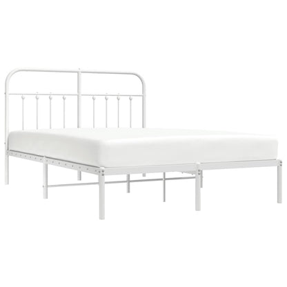 White Metal Bed Frame with Headboard - 135x190cm, No Mattress