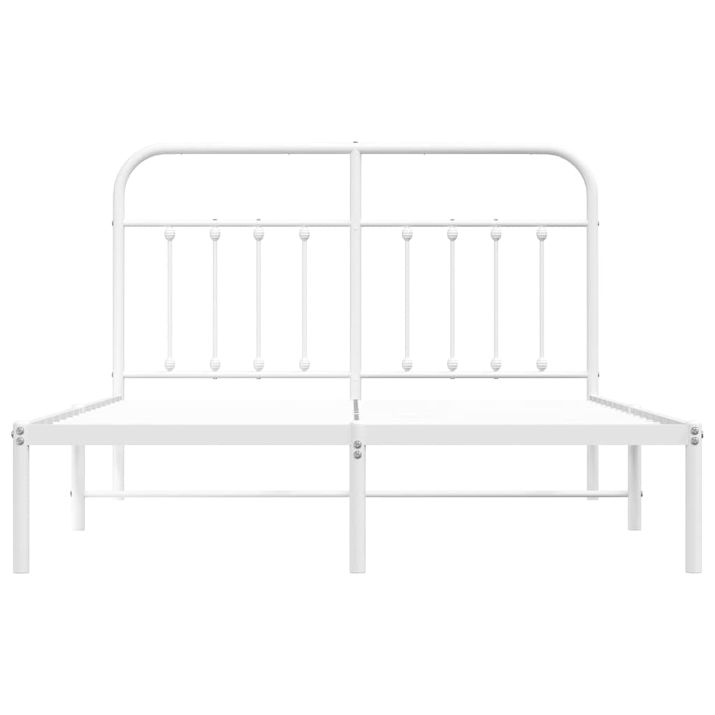 White Metal Bed Frame with Headboard - 135x190cm, No Mattress