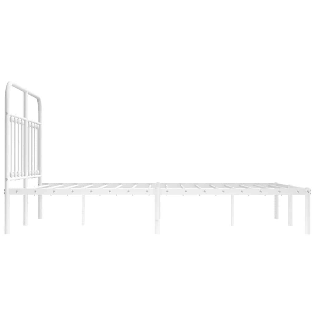 White Metal Bed Frame with Headboard - 135x190cm, No Mattress