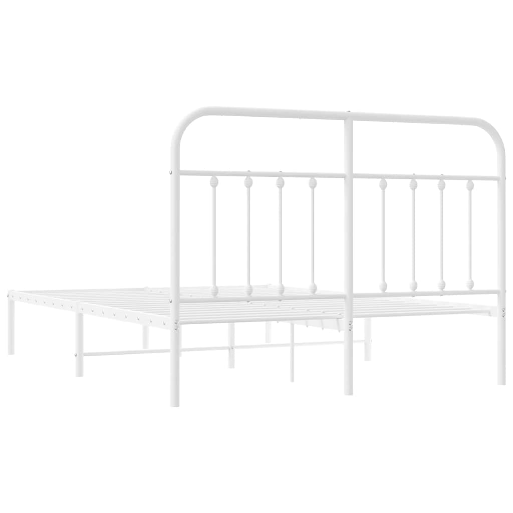 White Metal Bed Frame with Headboard - 135x190cm, No Mattress