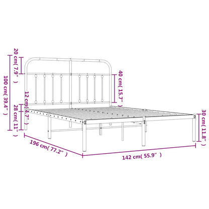White Metal Bed Frame with Headboard - 135x190cm, No Mattress