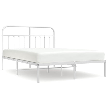 White Metal Bed Frame with Headboard 140x190cm - No Mattress