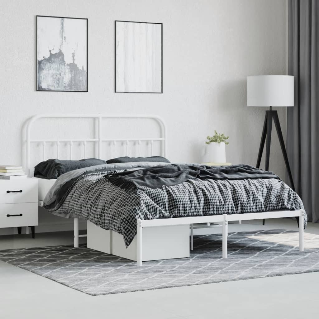 White Metal Bed Frame with Headboard 140x190cm - No Mattress