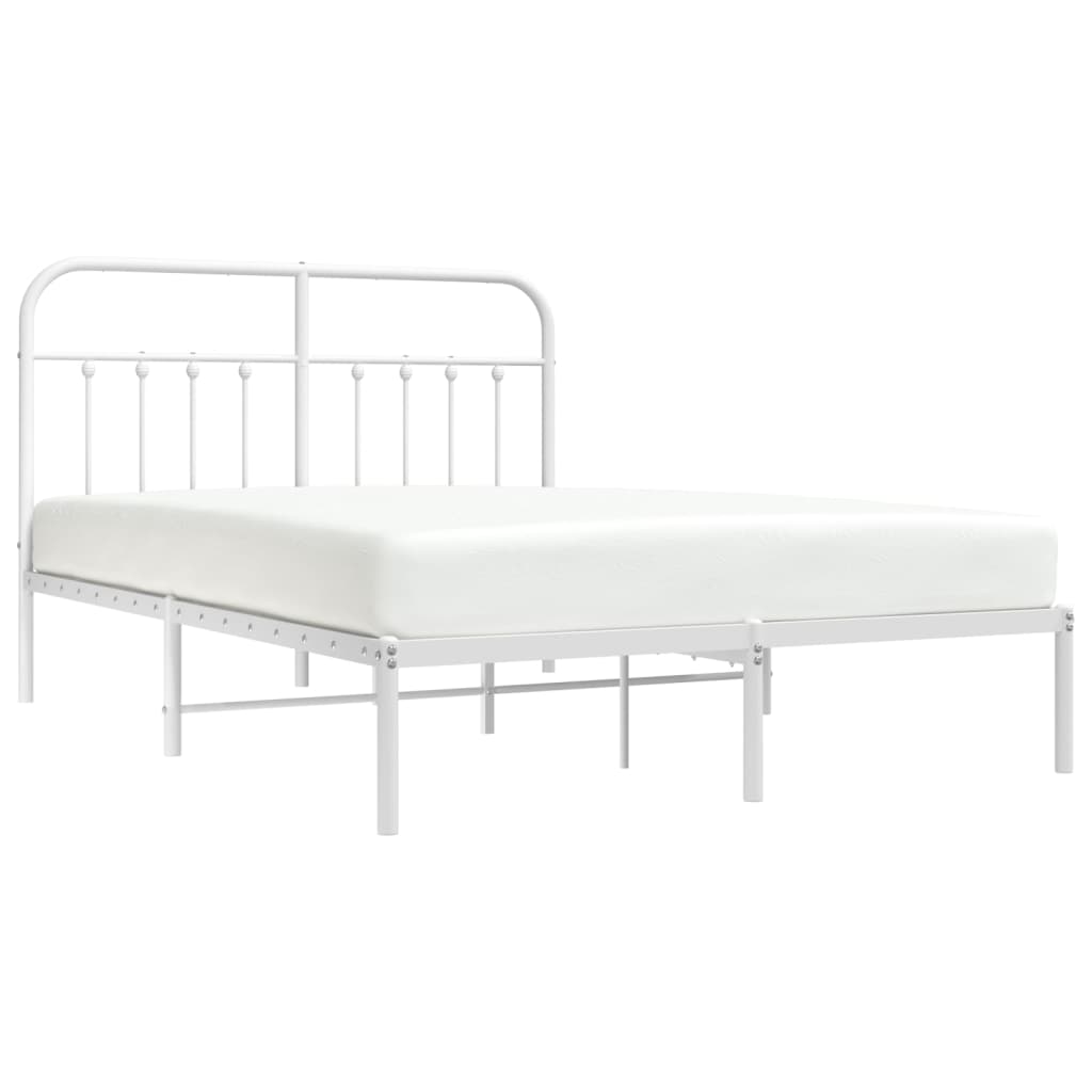 White Metal Bed Frame with Headboard 140x190cm - No Mattress
