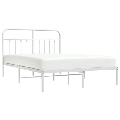 White Metal Bed Frame with Headboard 140x190cm - No Mattress