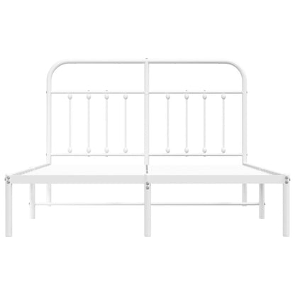 White Metal Bed Frame with Headboard 140x190cm - No Mattress