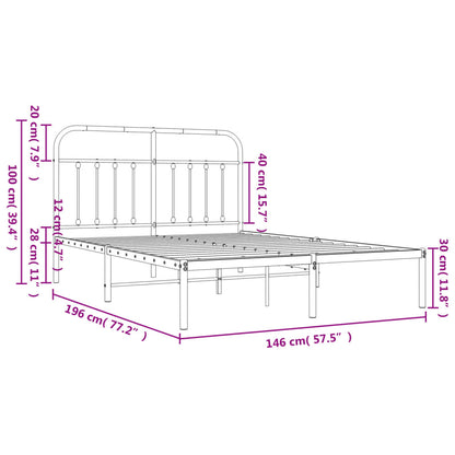 White Metal Bed Frame with Headboard 140x190cm - No Mattress