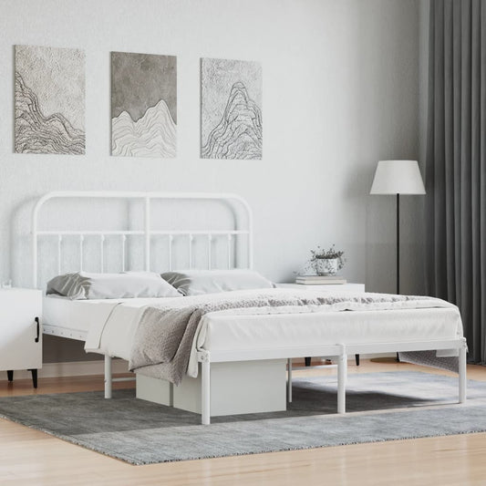 White Metal Bed Frame with Headboard 140x190cm - No Mattress