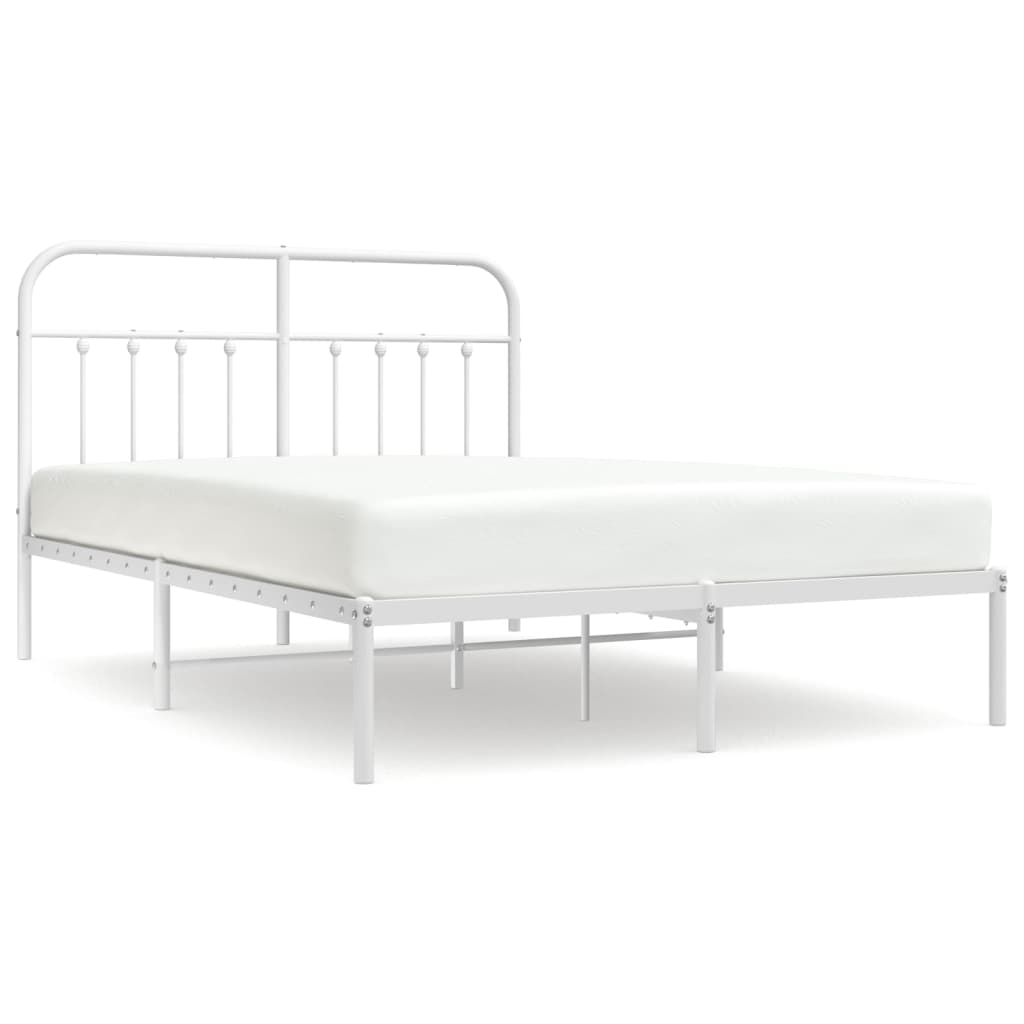 White Metal Bed Frame with Headboard - 140x200cm, No Mattress