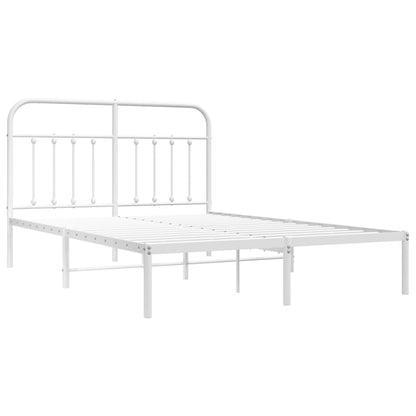 White Metal Bed Frame with Headboard - 140x200cm, No Mattress