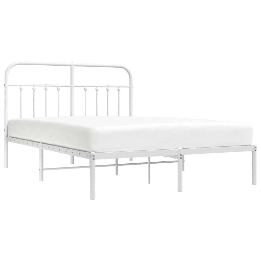 White Metal Bed Frame with Headboard - 140x200cm, No Mattress