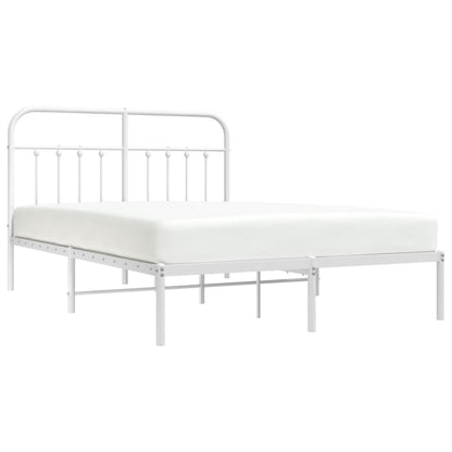 White Metal Bed Frame with Headboard - 140x200cm, No Mattress