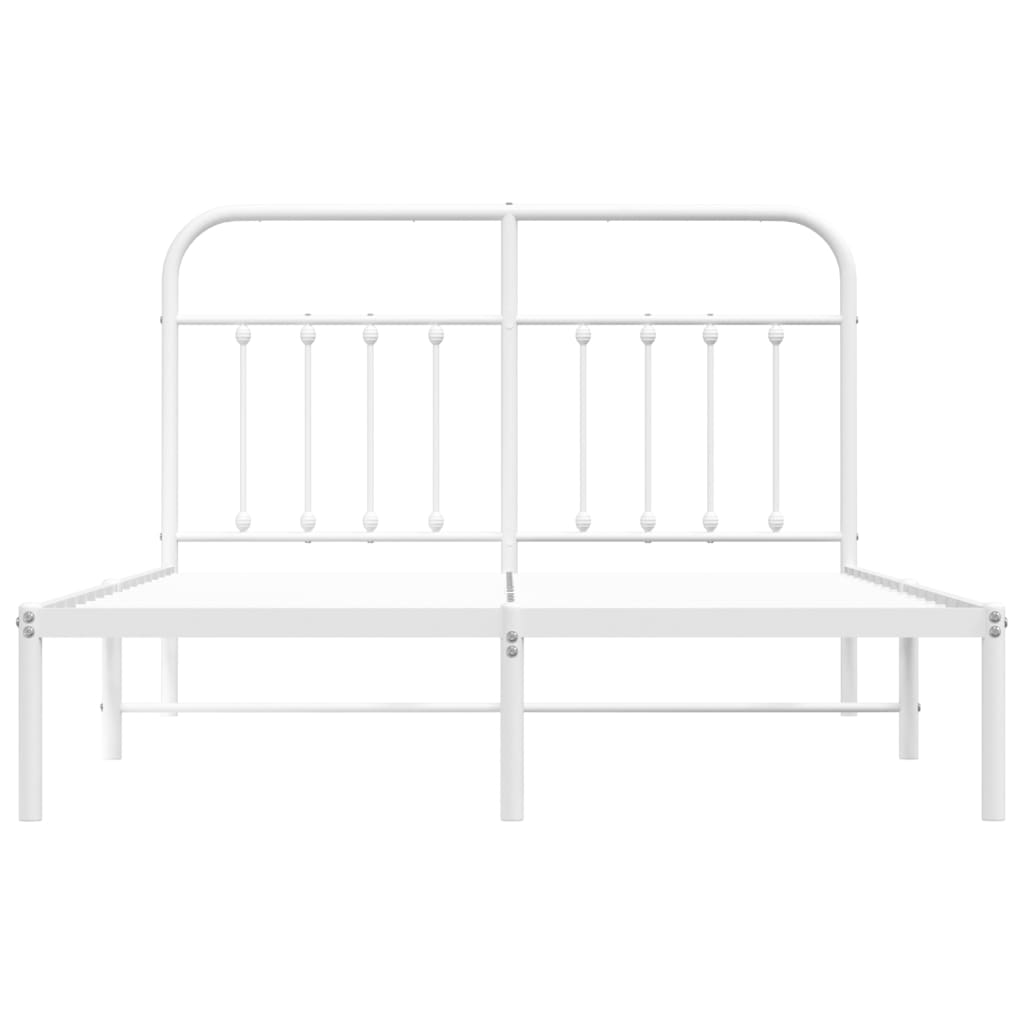 White Metal Bed Frame with Headboard - 140x200cm, No Mattress