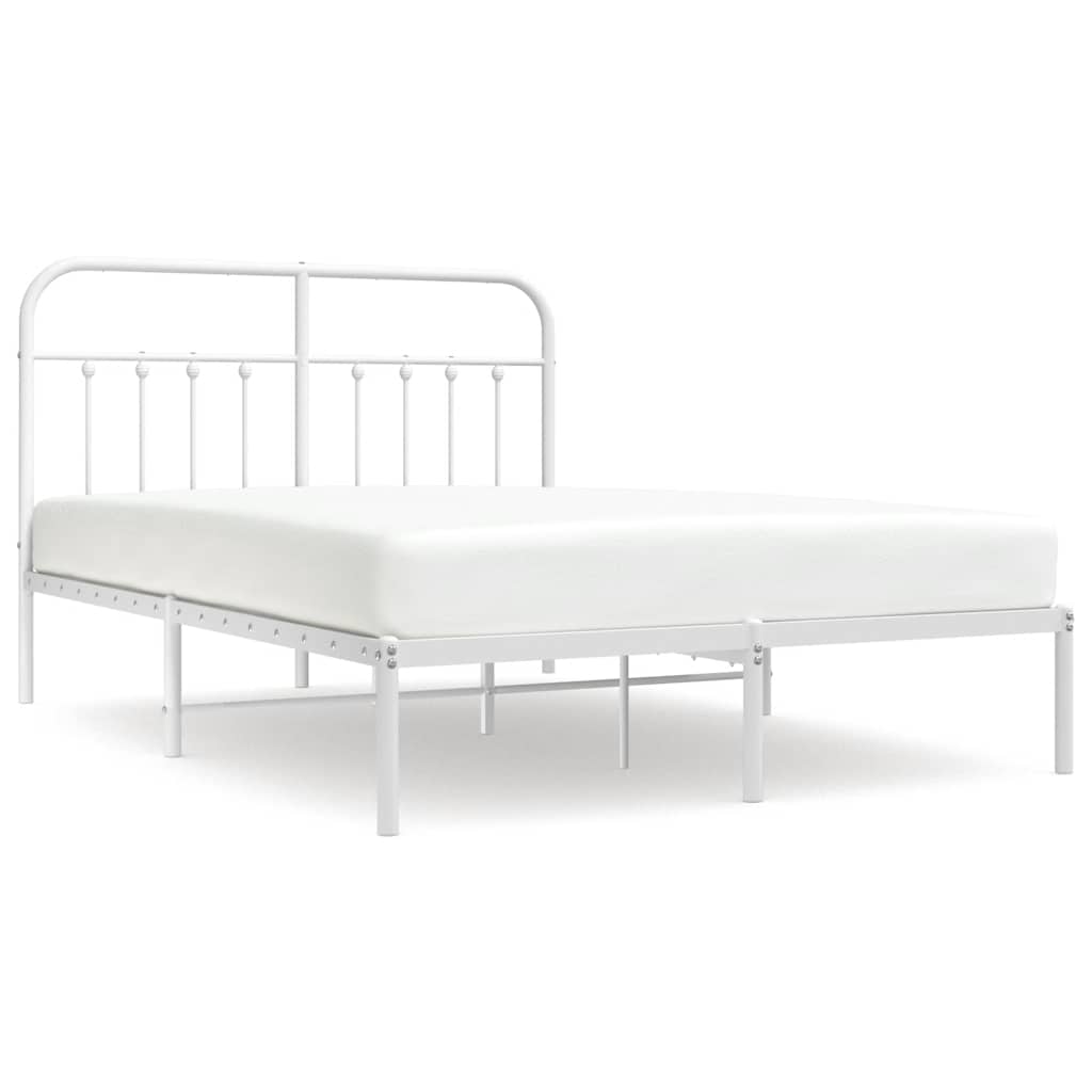 White Metal Bed Frame with Headboard 150x200cm - Sturdy & Stylish