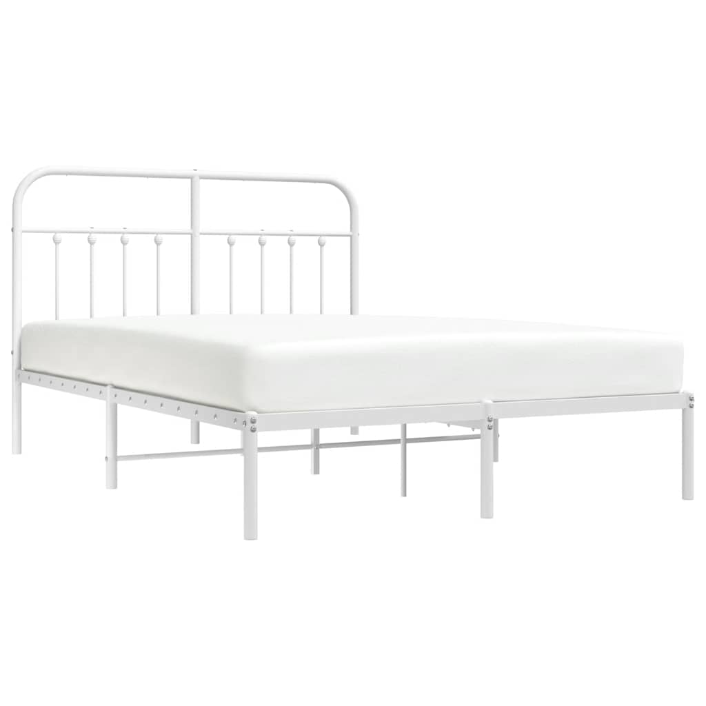 White Metal Bed Frame with Headboard 150x200cm - Sturdy & Stylish