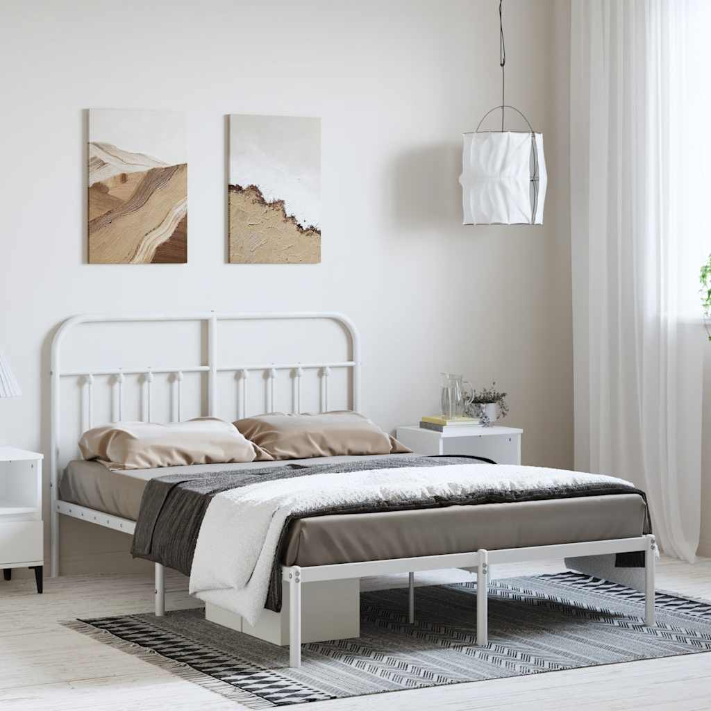 White Metal Bed Frame with Headboard 150x200cm - Sturdy & Stylish