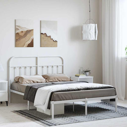 White Metal Bed Frame with Headboard 150x200cm - Sturdy & Stylish