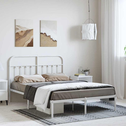 White Metal Bed Frame with Headboard 150x200cm - Sturdy & Stylish