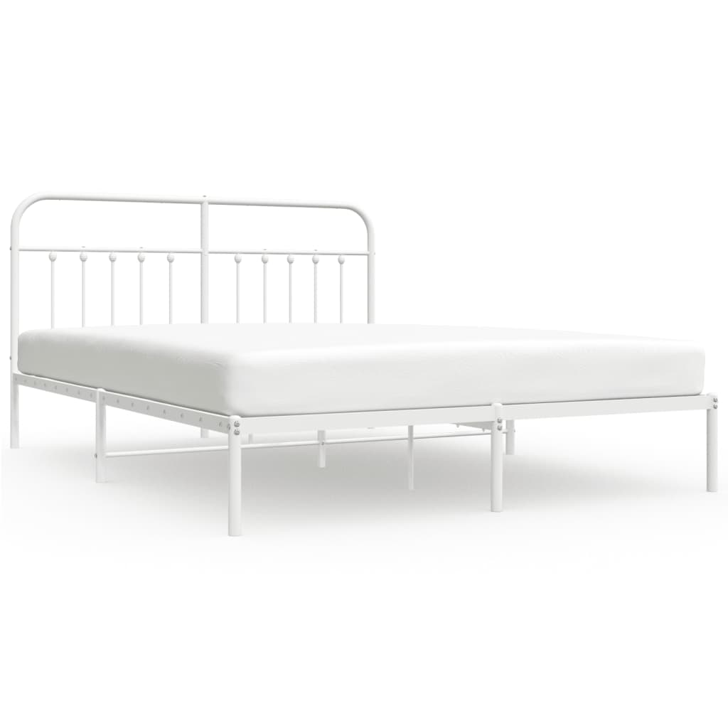 White Metal Bed Frame with Headboard 160x200cm - No Mattress Included