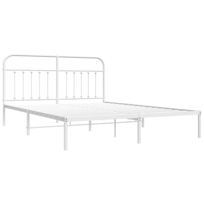 White Metal Bed Frame with Headboard 160x200cm - No Mattress Included