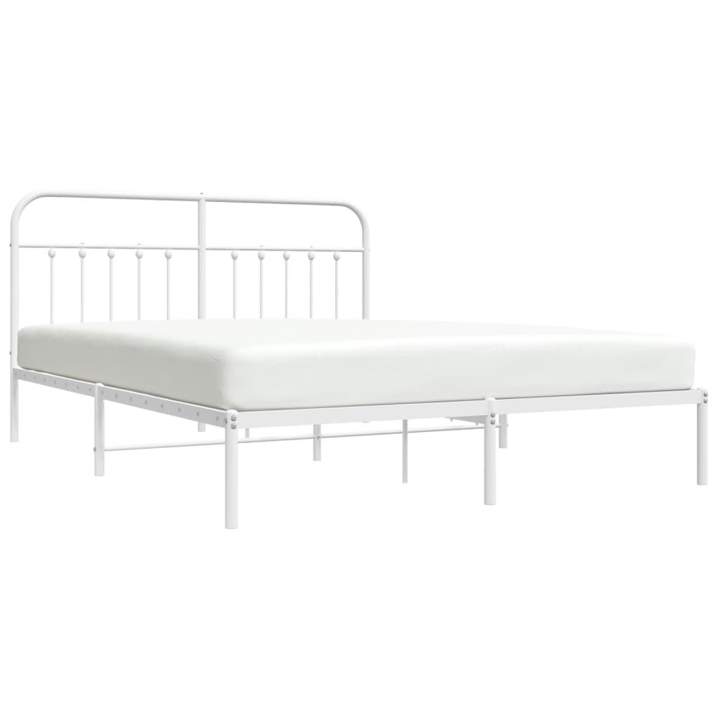 White Metal Bed Frame with Headboard 160x200cm - No Mattress Included