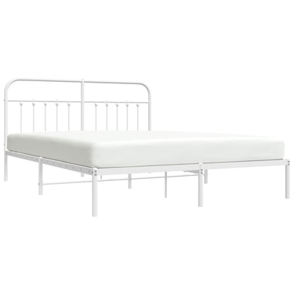 White Metal Bed Frame with Headboard 160x200cm - No Mattress Included