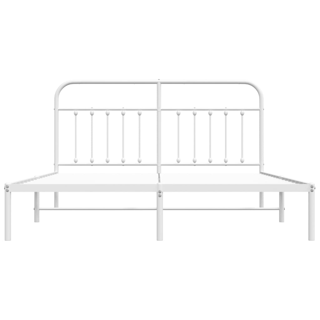 White Metal Bed Frame with Headboard 160x200cm - No Mattress Included