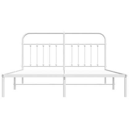 White Metal Bed Frame with Headboard 160x200cm - No Mattress Included