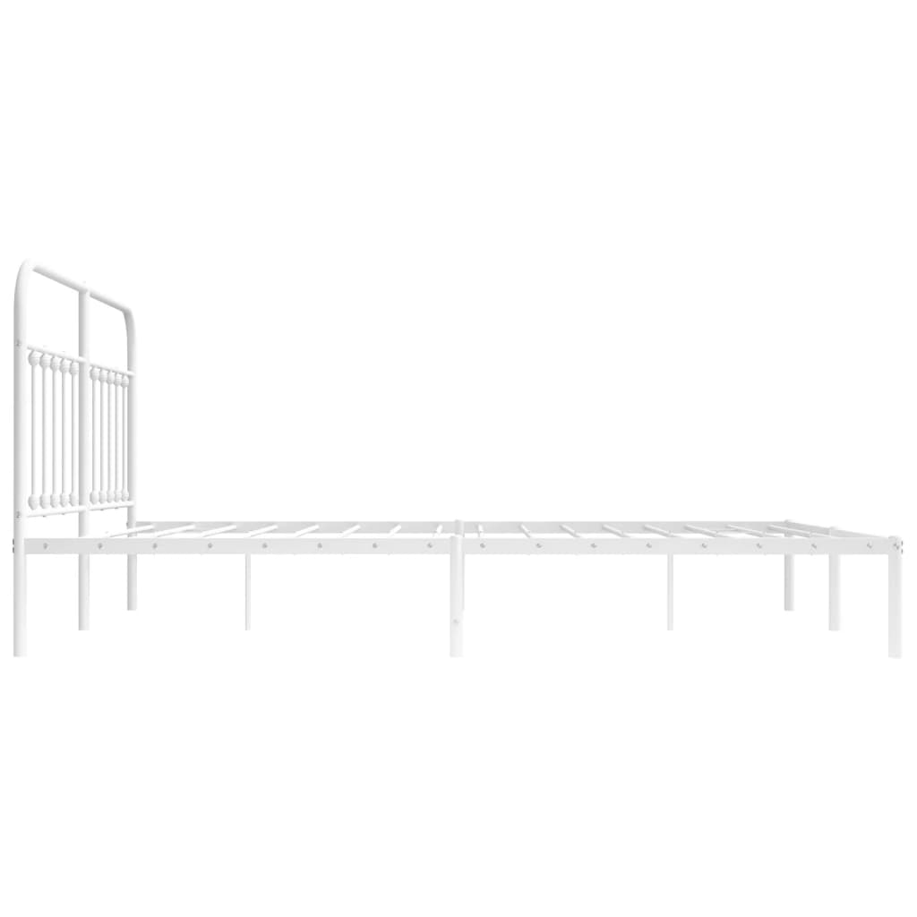 White Metal Bed Frame with Headboard 160x200cm - No Mattress Included