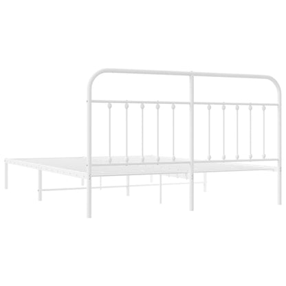 White Metal Bed Frame with Headboard 160x200cm - No Mattress Included