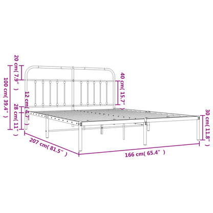 White Metal Bed Frame with Headboard 160x200cm - No Mattress Included