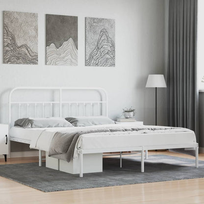 White Metal Bed Frame with Headboard 160x200cm - No Mattress Included