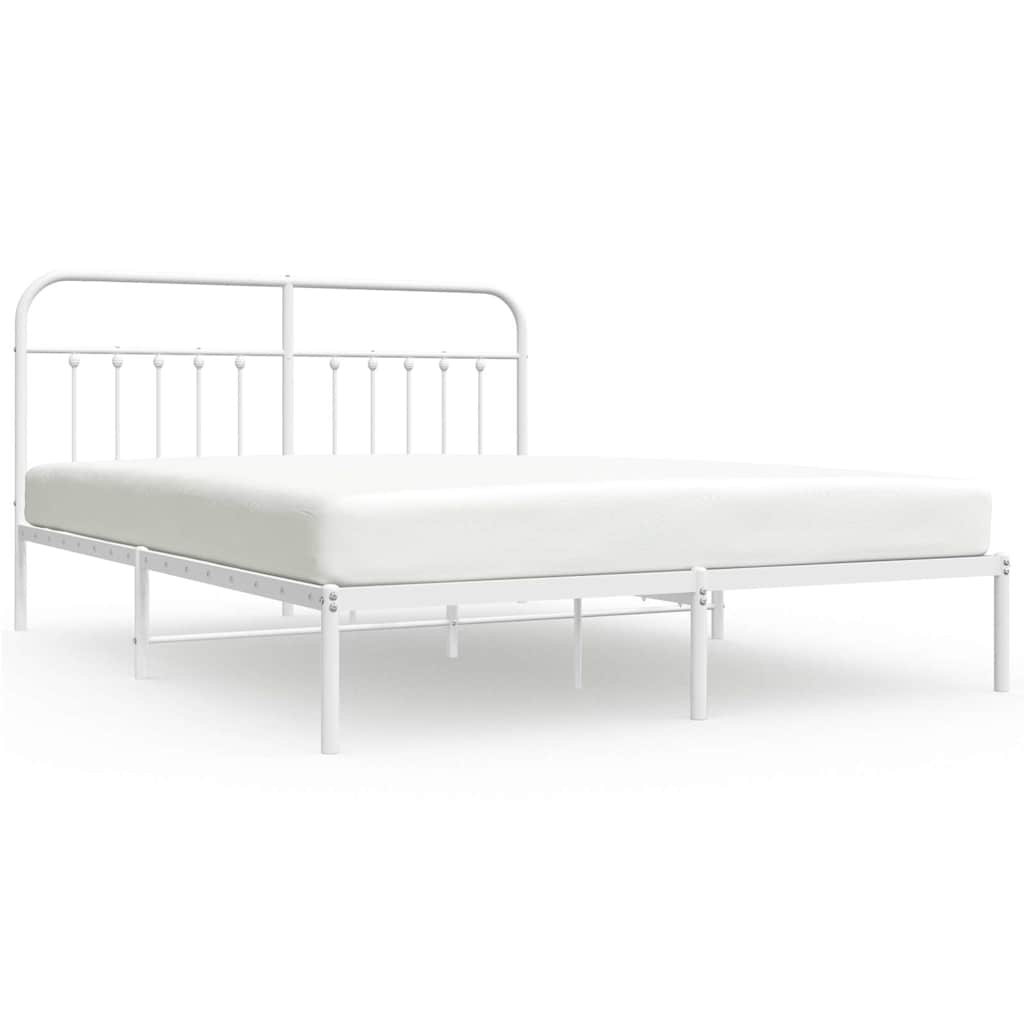 White Metal Bed Frame with Headboard - 183x213cm, No Mattress